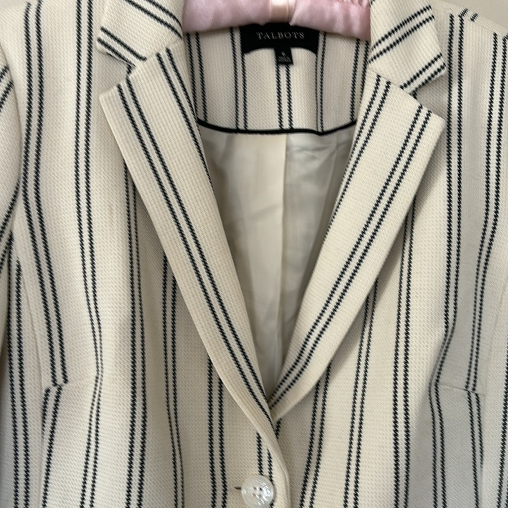 Talbots Lined Jacket White Navy Striped Beautifully Made Sz 6 PERFECT COND - Picture 3 of 9